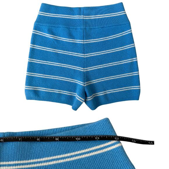 NEW Alo Yoga Cashmere Mini Stripe Halter Tank/Shorts Set Azure Sz S Retail $386 - Picture 5 of 9